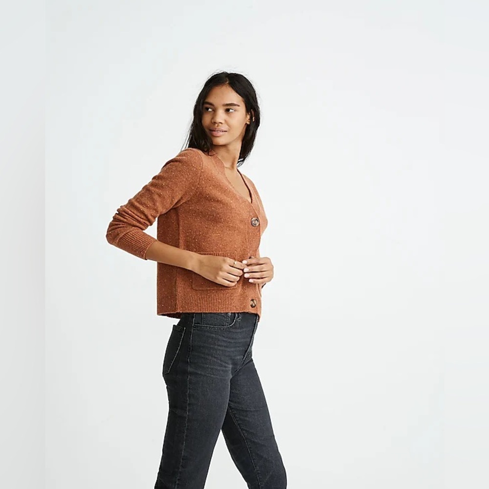 Madewell Shrunken Cardigan Sweater in Donegal Sandalwood, Size Small